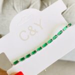 Pulsera PU plateada circones verdes