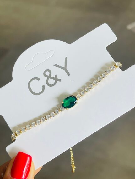 Pulsera PU dorada perla verde