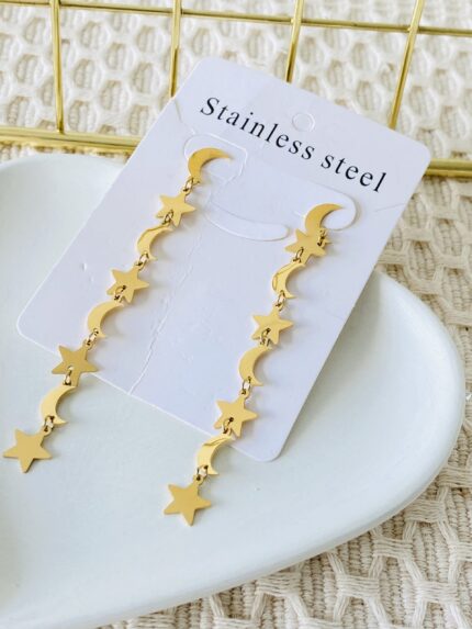 Aretes largos estrella y media luna