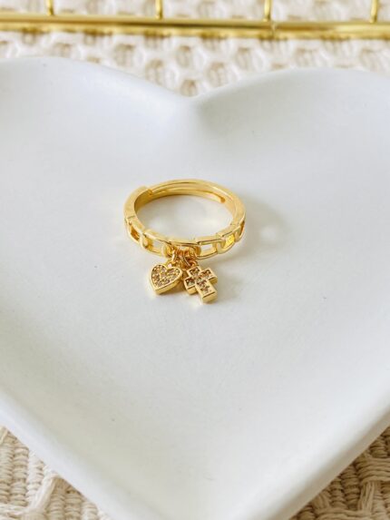 Anillo Aro corazón y cruz