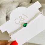 Pulsera PU plateada perla verde