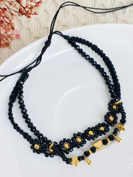 Tobillera - Negra con margaritas.