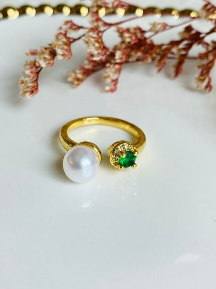 Anillo Perla Circón Verde