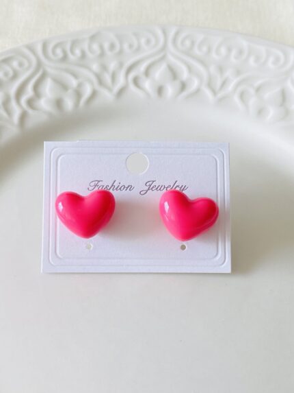 Arete Corazón Rosa Chunky