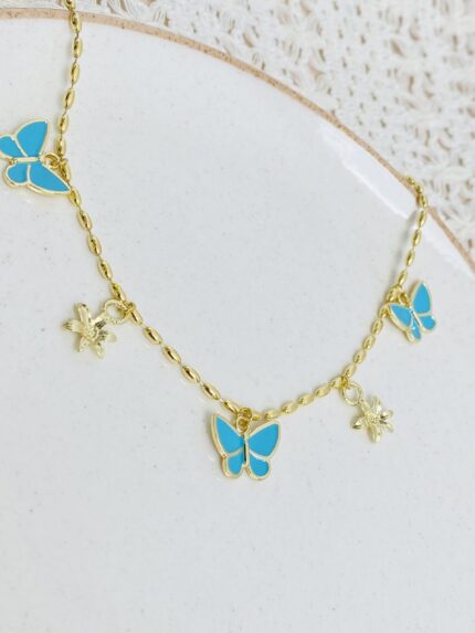 Cadena Charms Mariposas Verde Menta