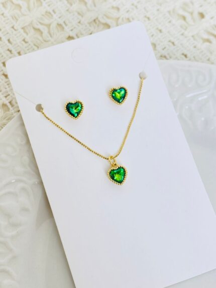 Set Rodio Corazón Cristal Verde
