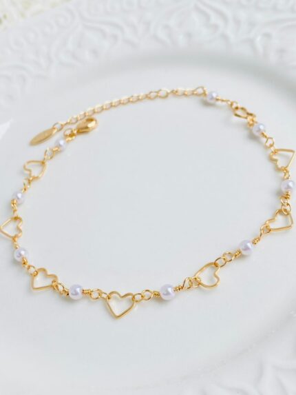 Tobillera Corazones con perla