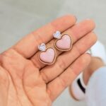 Aretes corazón diamantado rosa