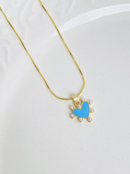 Cadena corazón Perlado azul