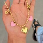 Collar Cadena x 5 Corazones Rosa