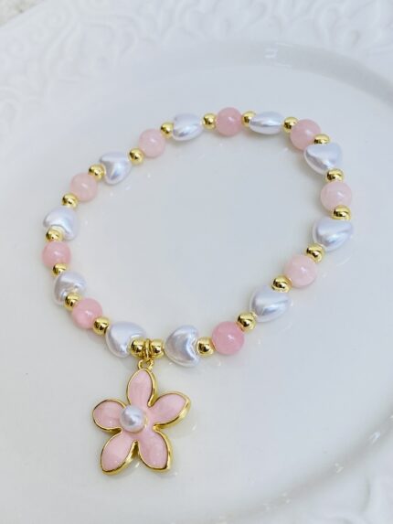 Pulsera Blanco Rosado Flor